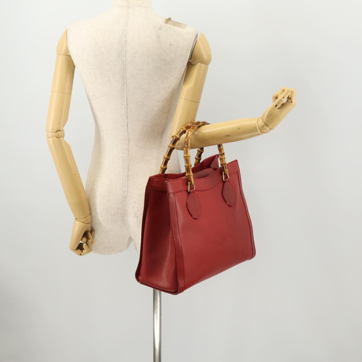 GUCCI Bamboo Hand Bag Leather Red Gold 002 1186 0260 Auth 172051