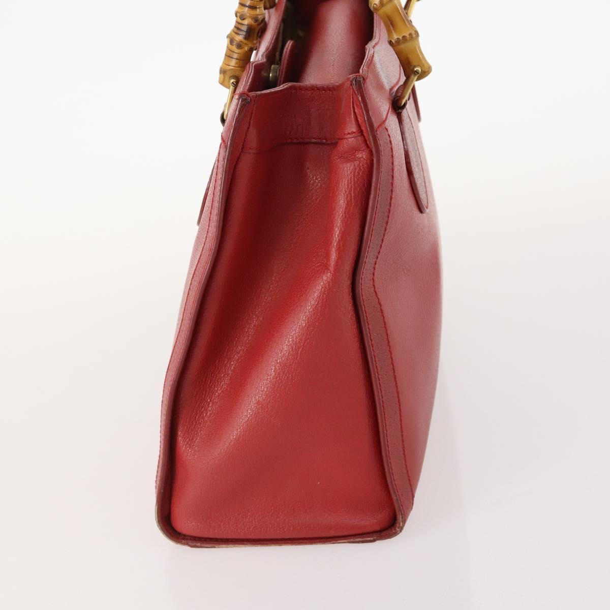 GUCCI Bamboo Hand Bag Leather Red Gold 002 1186 0260 Auth 172051