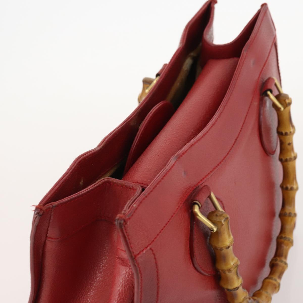 GUCCI Bamboo Hand Bag Leather Red Gold 002 1186 0260 Auth 172051