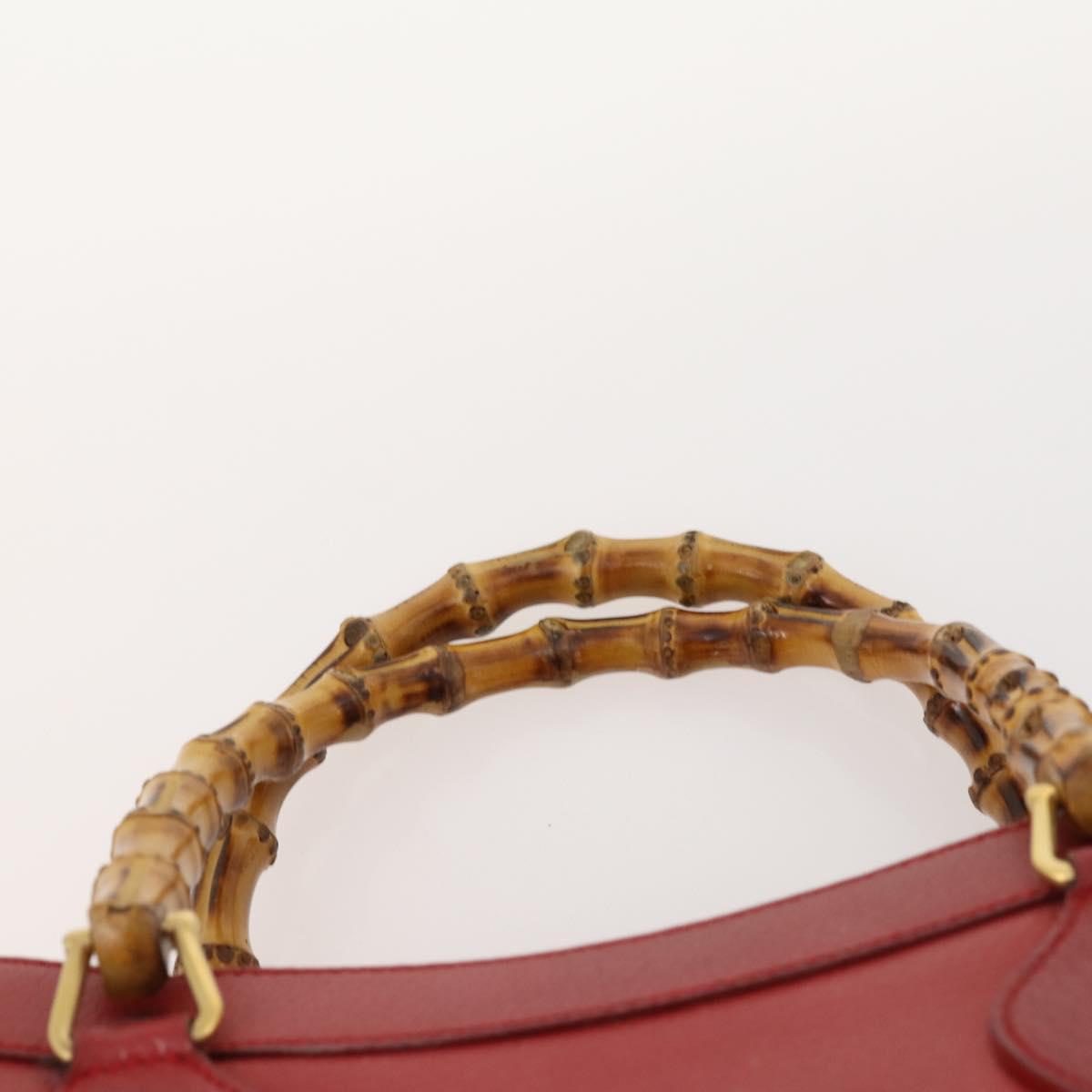 GUCCI Bamboo Hand Bag Leather Red Gold 002 1186 0260 Auth 172051
