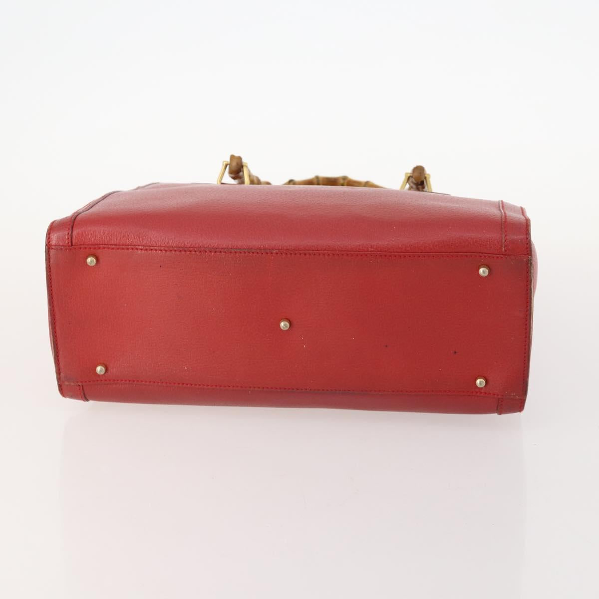 GUCCI Bamboo Hand Bag Leather Red Gold 002 1186 0260 Auth 172051