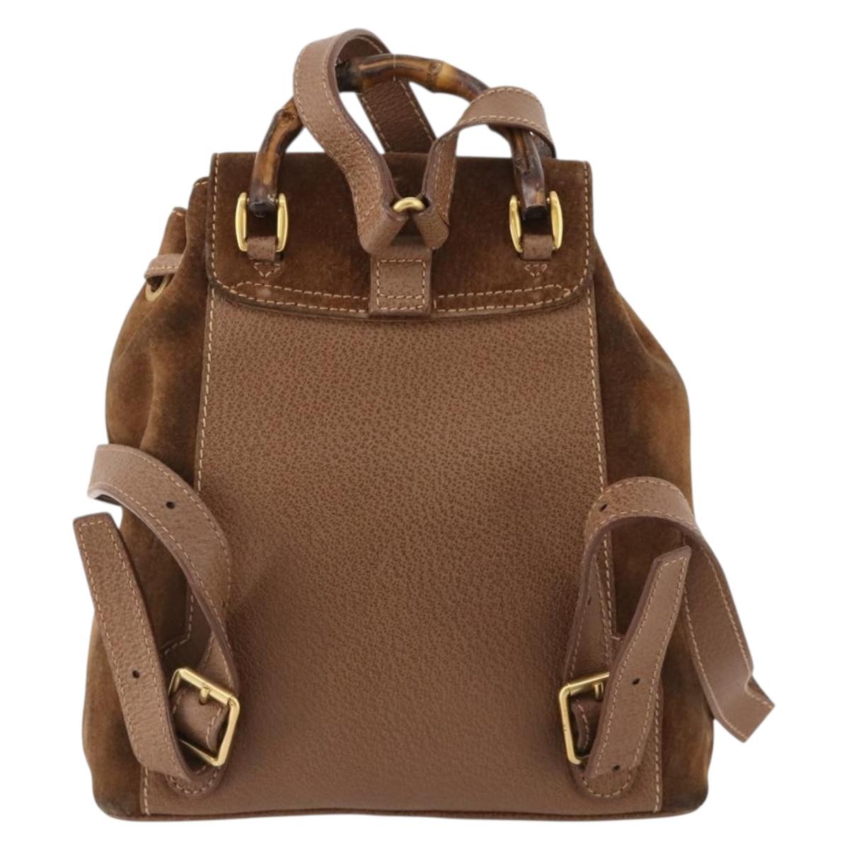 GUCCI Bamboo Backpack Suede Brown Gold 003 2852 0030 0 Auth 172054