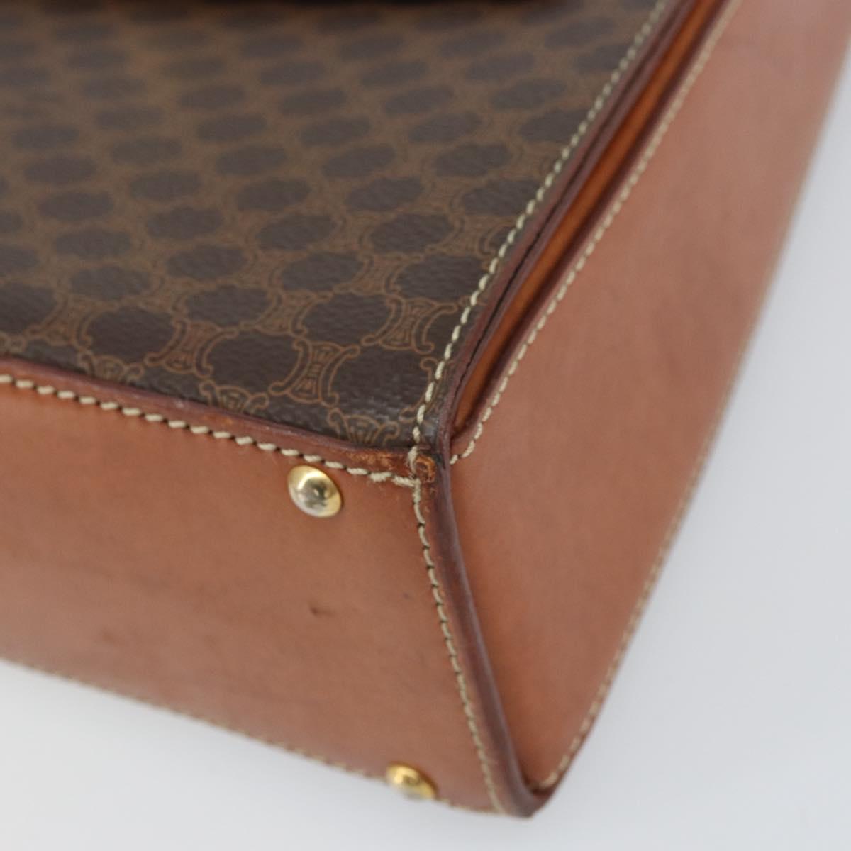 CELINE Macadam Canvas Hand Bag PVC Leather Brown Gold Auth 172055