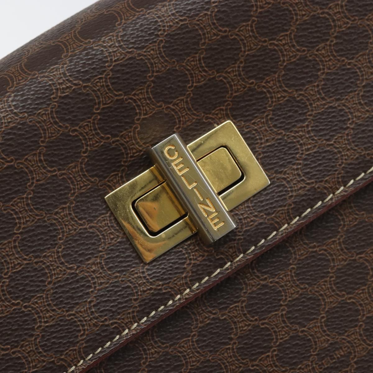 CELINE Macadam Canvas Hand Bag PVC Leather Brown Gold Auth 172055