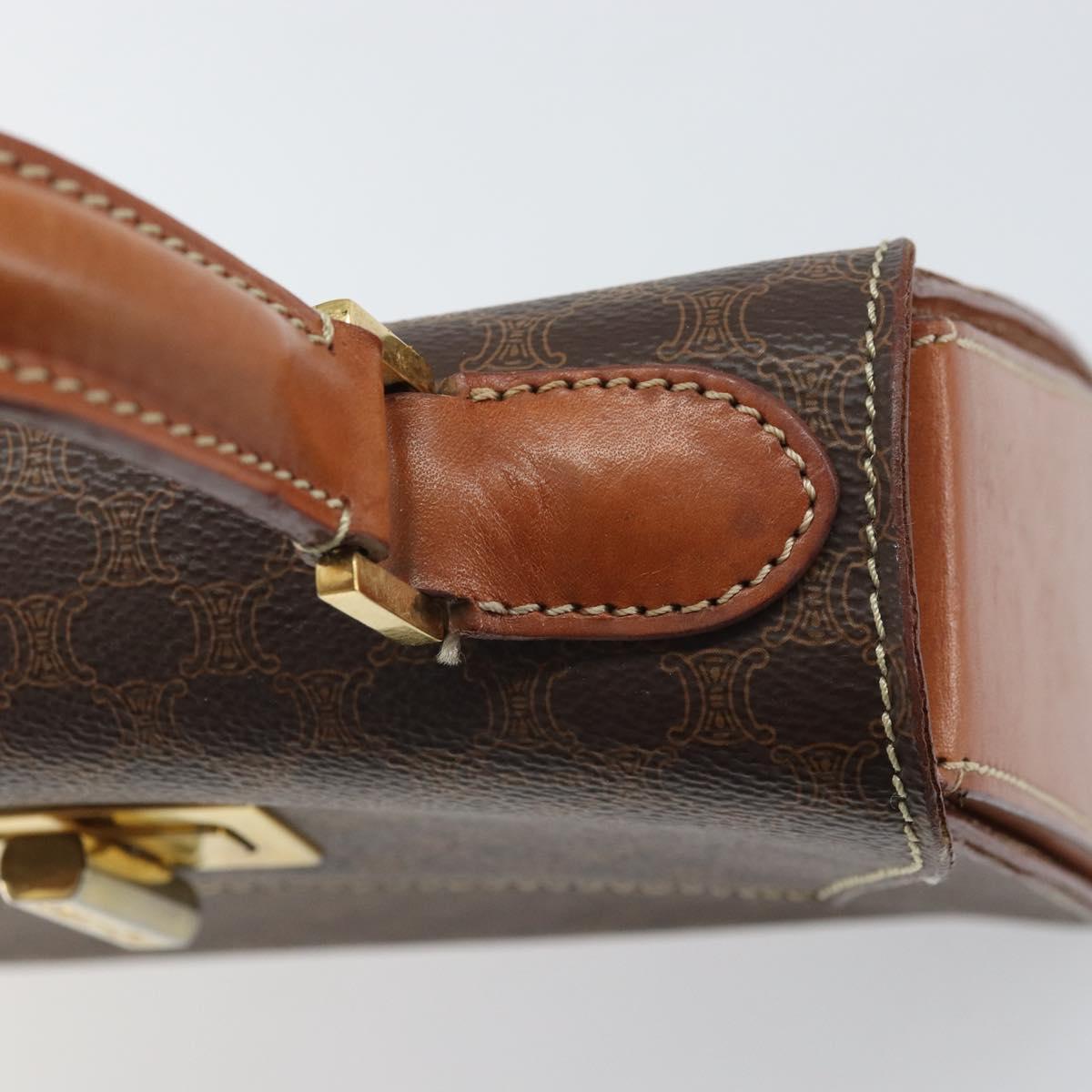 CELINE Macadam Canvas Hand Bag PVC Leather Brown Gold Auth 172055