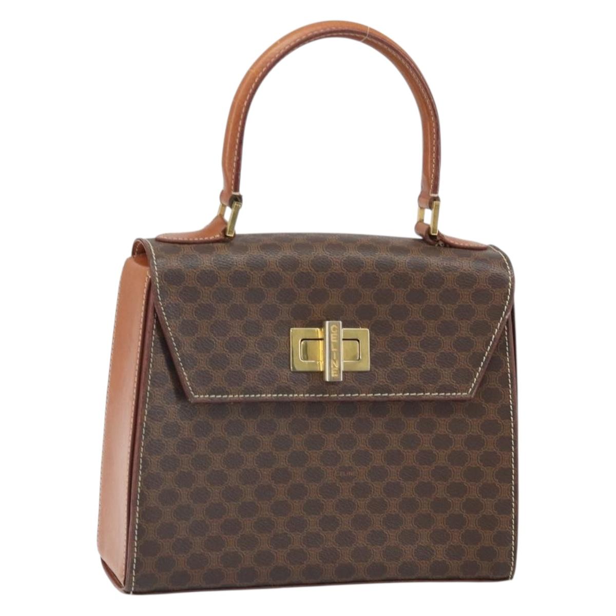 CELINE Macadam Canvas Hand Bag PVC Leather Brown Gold Auth 172055