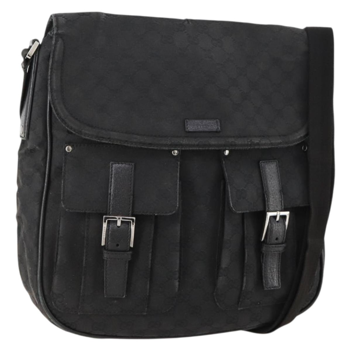 GUCCI GG Canvas Shoulder Bag Black Silver 114269 Auth 172056