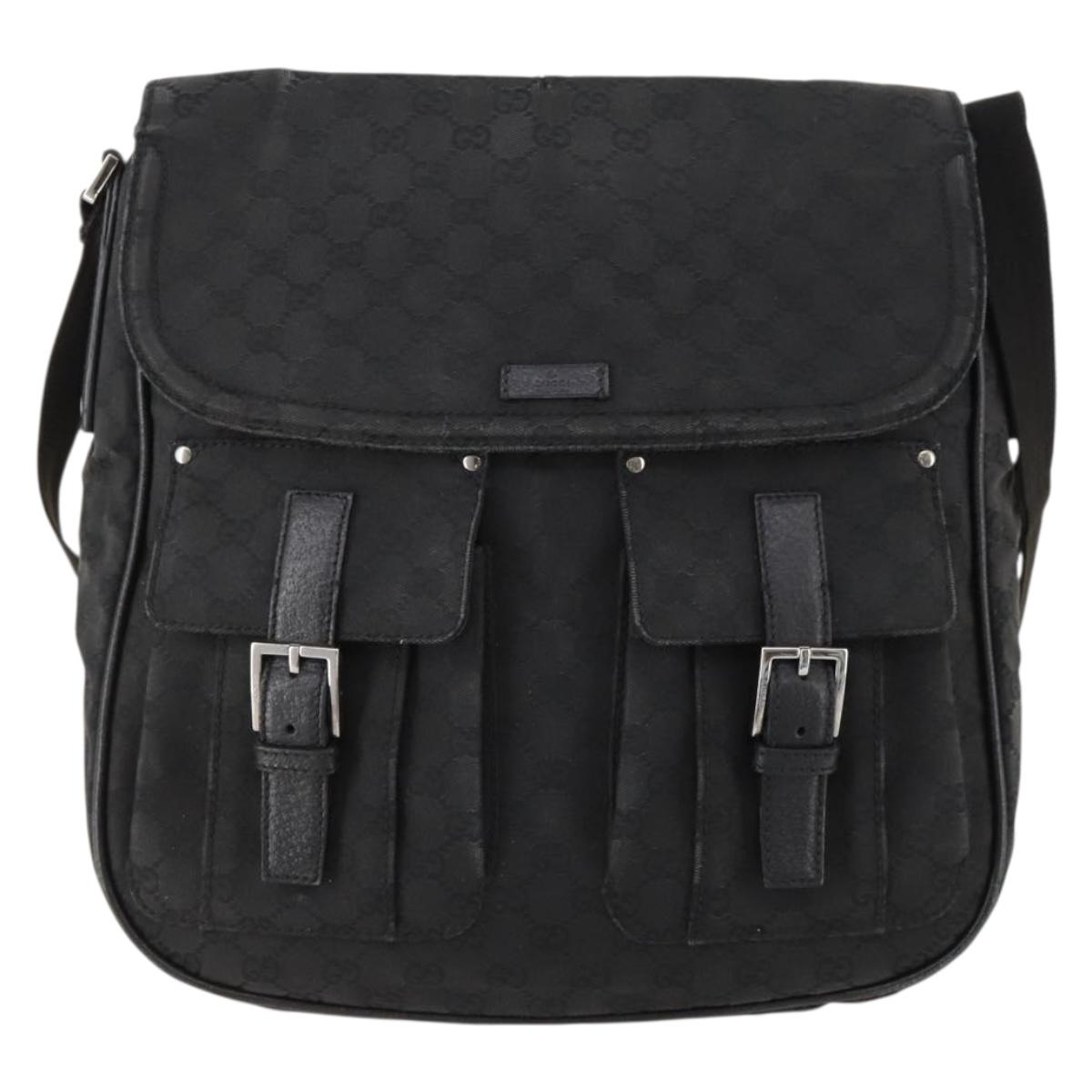 GUCCI GG Canvas Shoulder Bag Black Silver 114269 Auth 172056