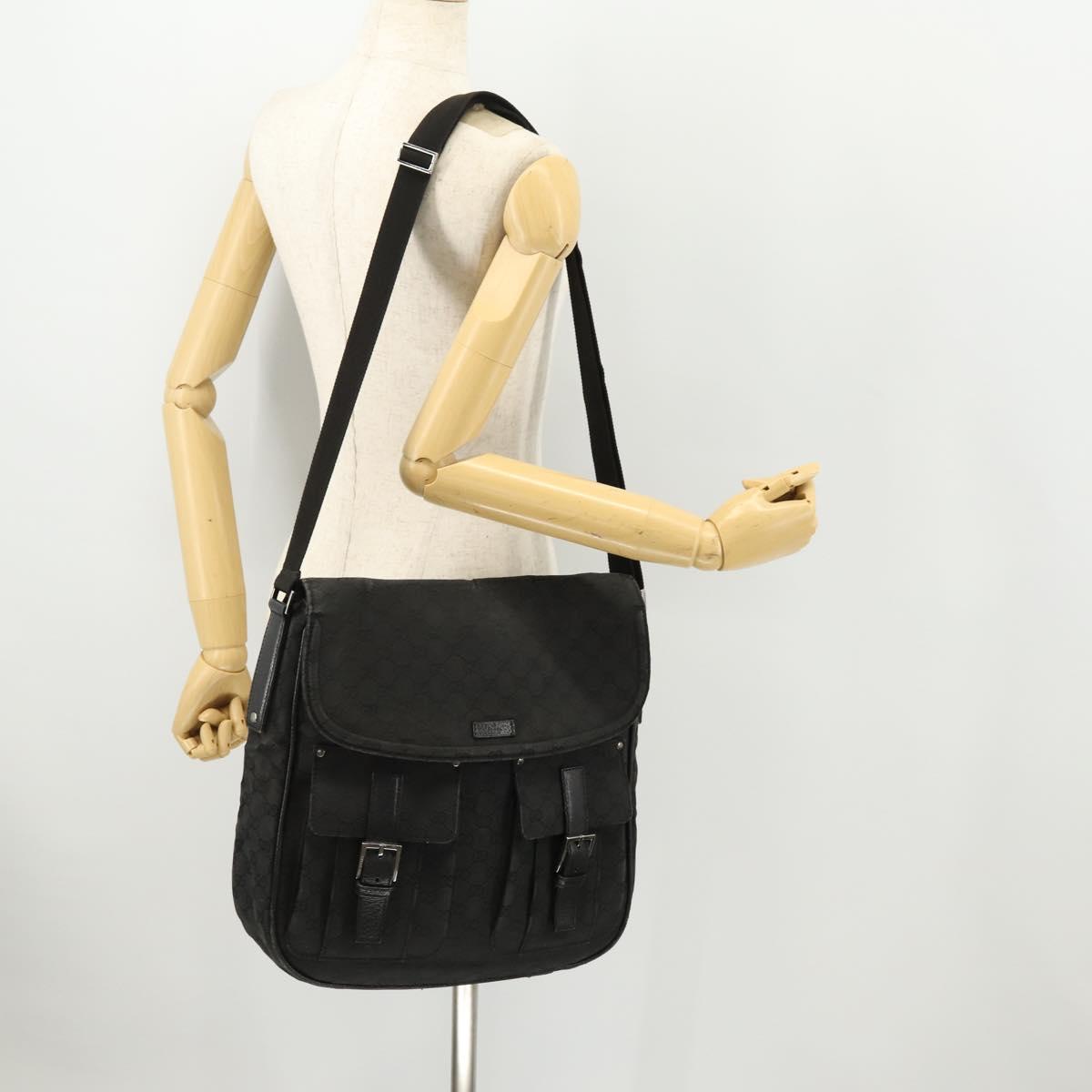 GUCCI GG Canvas Shoulder Bag Black Silver 114269 Auth 172056