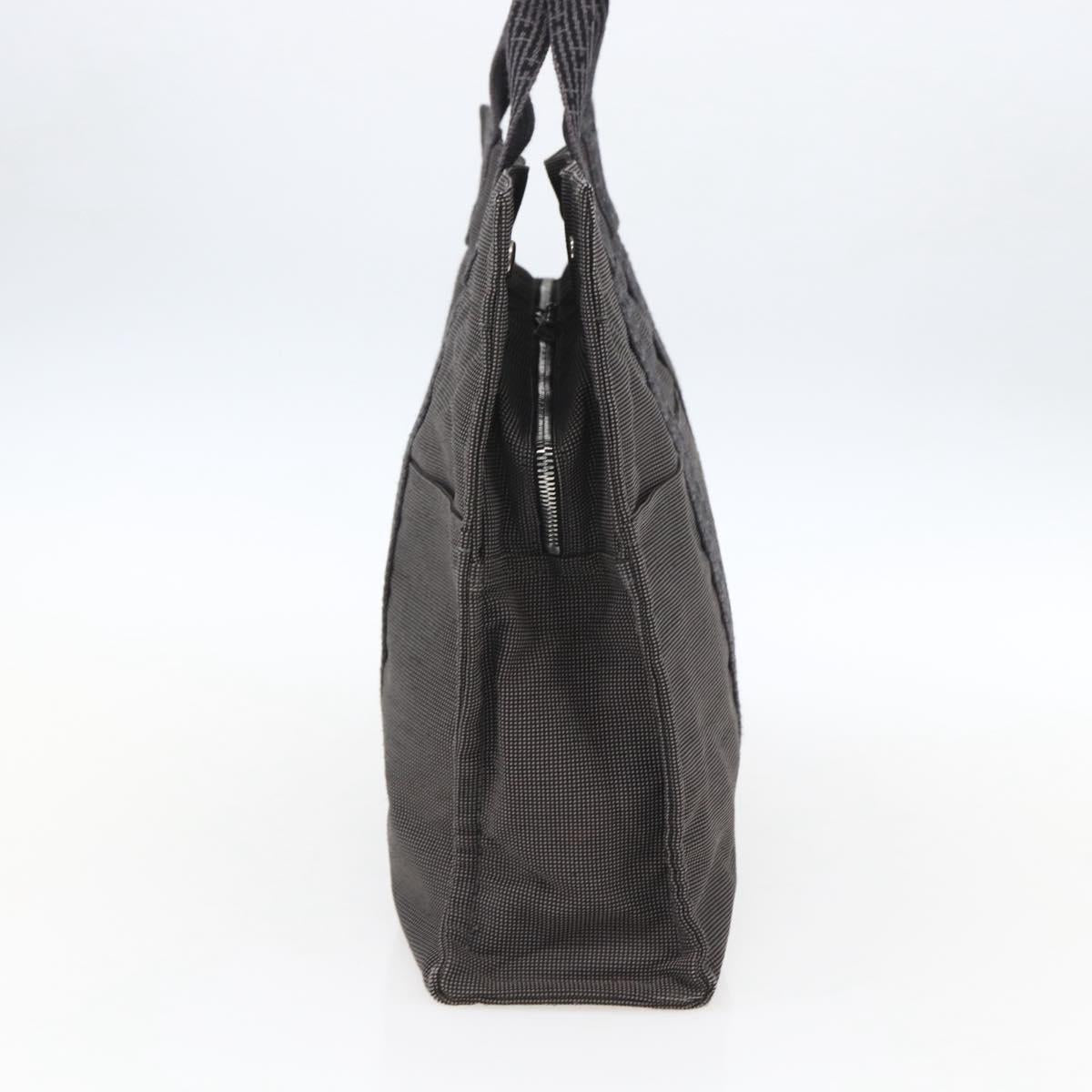 HERMES Her Line Tote MM Hand Bag Canvas Gray Silver Auth 172058