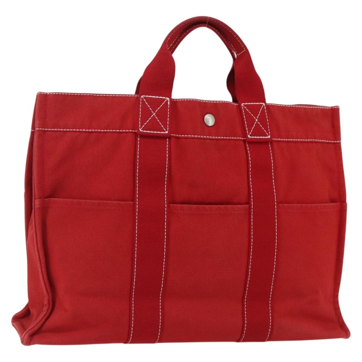 HERMES Fourre Tout MM Hand Bag Canvas Red Silver Auth 172059
