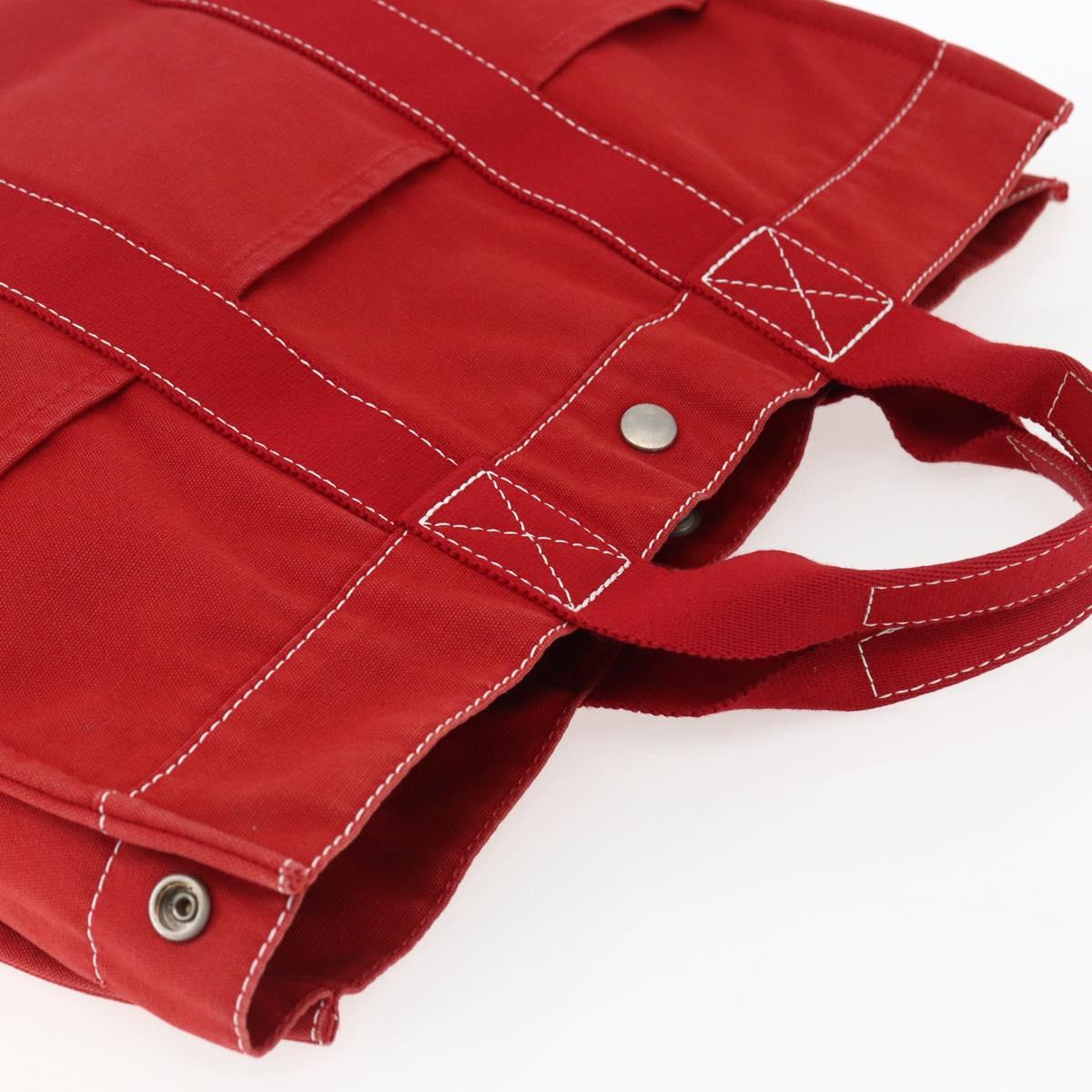 HERMES Fourre Tout MM Hand Bag Canvas Red Silver Auth 172059