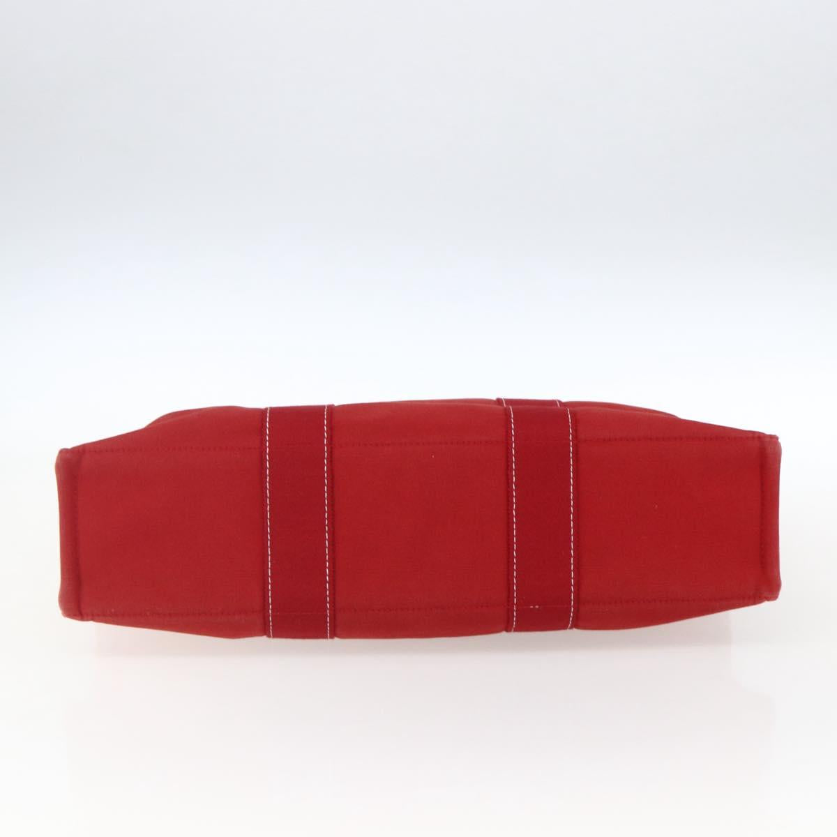 HERMES Fourre Tout MM Hand Bag Canvas Red Silver Auth 172059