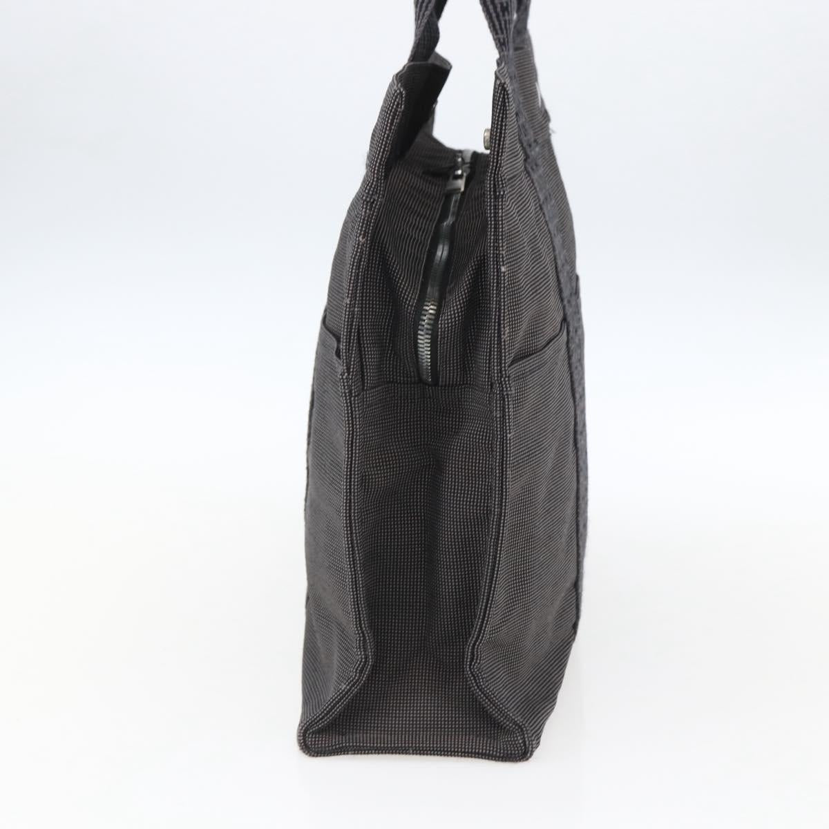 HERMES Her Line Tote MM Hand Bag Canvas Gray Silver Auth 172060