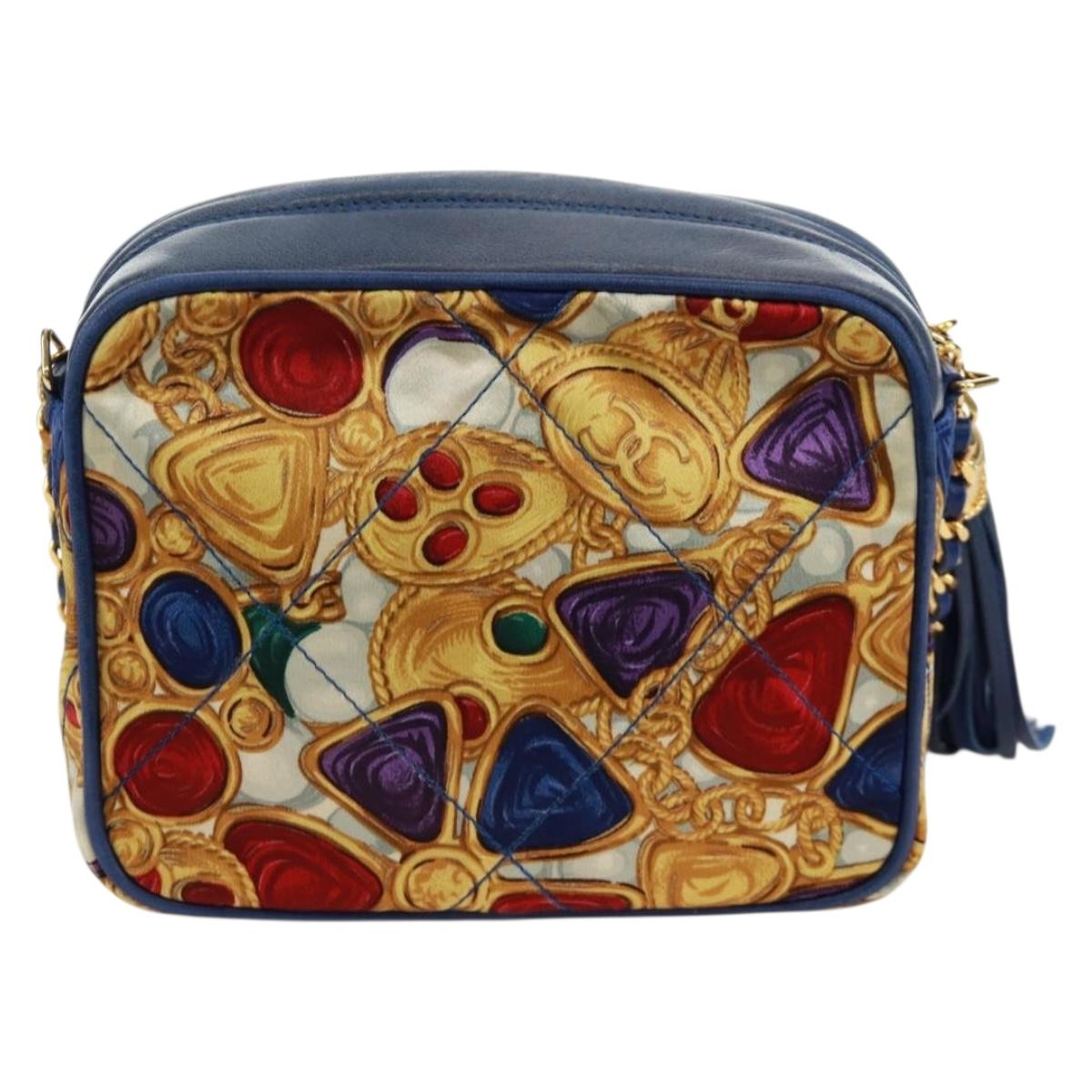 CHANEL Matelasse Chain Shoulder Bag Silk Multicolor Gold CC Auth 172070SAV