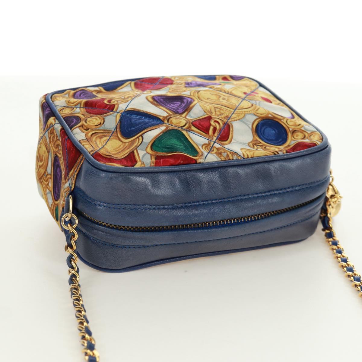 CHANEL Matelasse Chain Shoulder Bag Silk Multicolor Gold CC Auth 172070SAV
