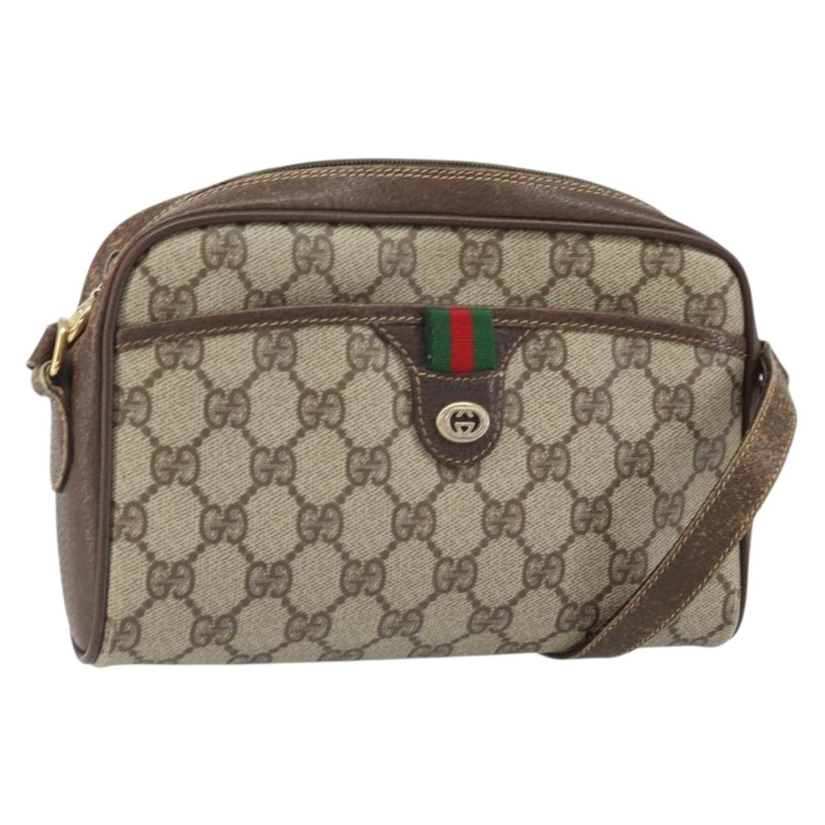 GUCCI GG Supreme Web Sherry Line Bag PVC Beige Gold 116 02 089 Auth 172071