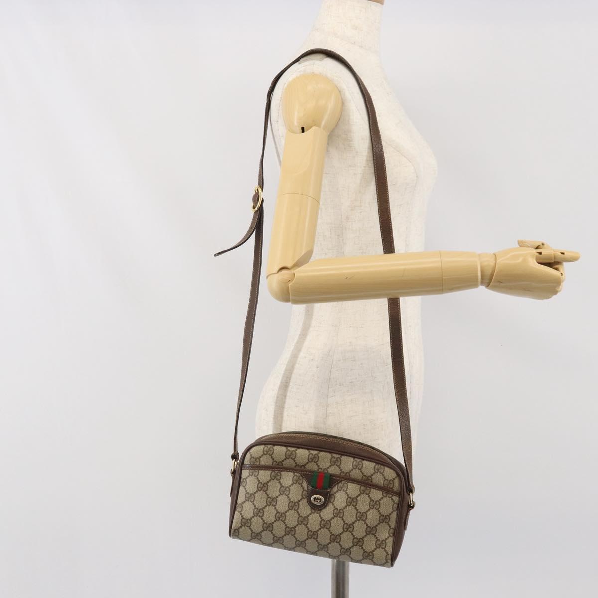 GUCCI GG Supreme Web Sherry Line Bag PVC Beige Gold 116 02 089 Auth 172071