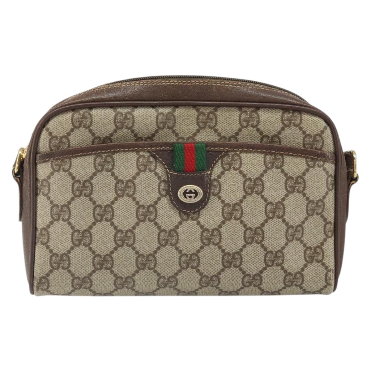 GUCCI GG Supreme Web Sherry Line Bag PVC Beige Gold 116 02 089 Auth 172071