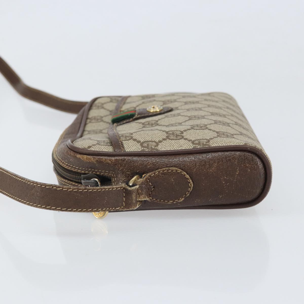 GUCCI GG Supreme Web Sherry Line Bag PVC Beige Gold 116 02 089 Auth 172071