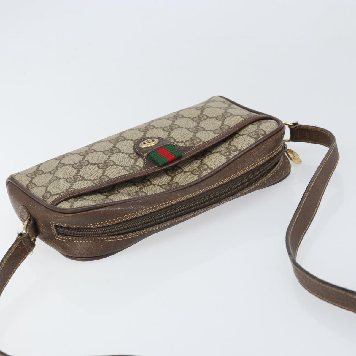 GUCCI GG Supreme Web Sherry Line Bag PVC Beige Gold 116 02 089 Auth 172071