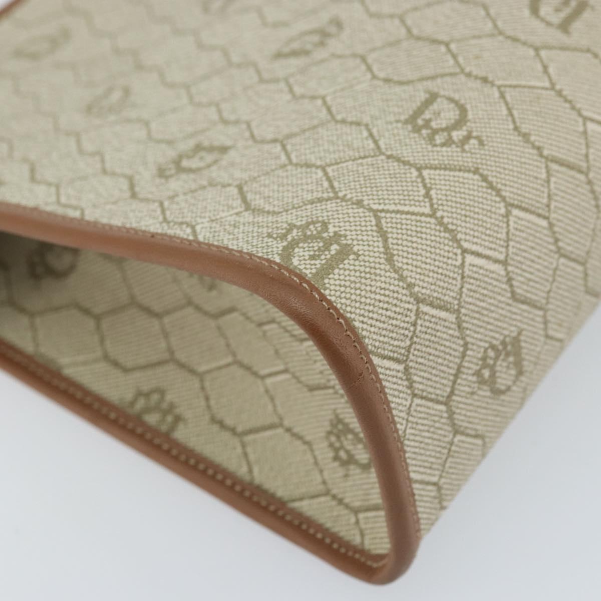 Christian Dior Honeycomb Canvas Clutch Bag PVC Beige Gold Auth 172084