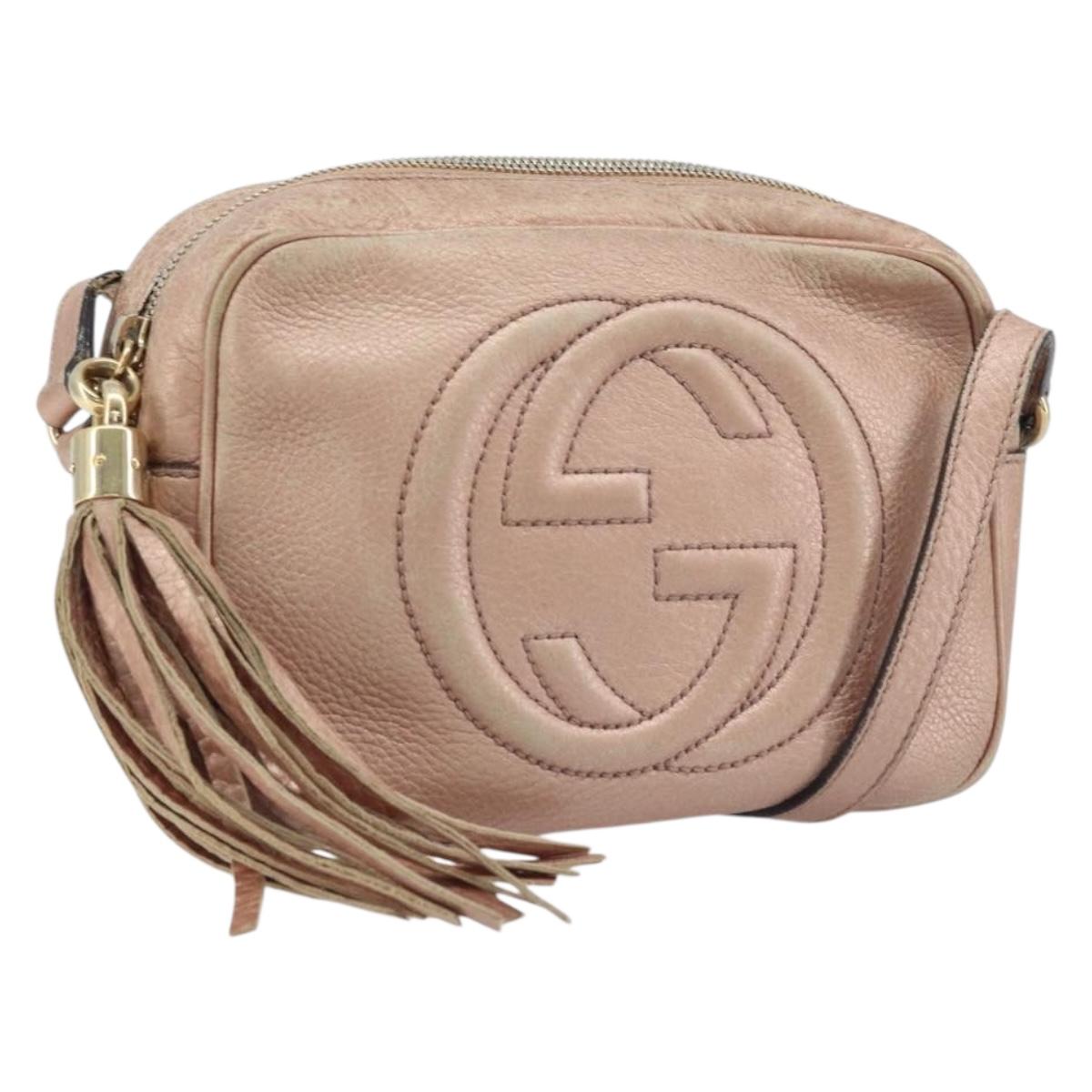GUCCI Shoulder Bag Leather Pink Gold 308364 Auth 172086A