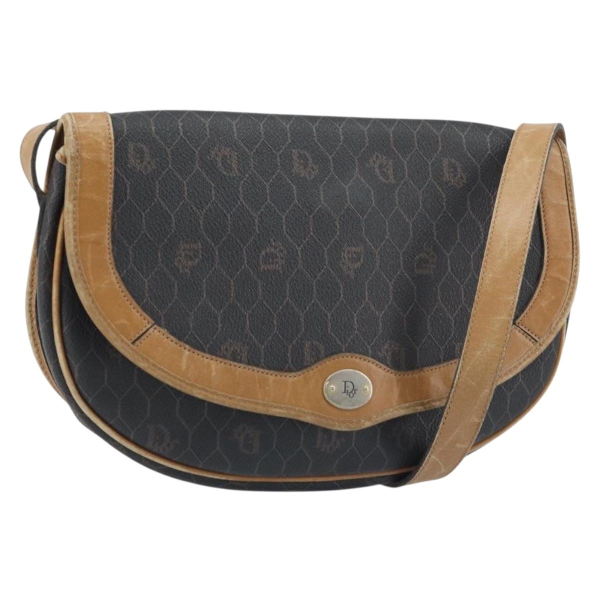 Christian Dior Honeycomb Canvas Shoulder Bag PVC Black Gold Auth 172089