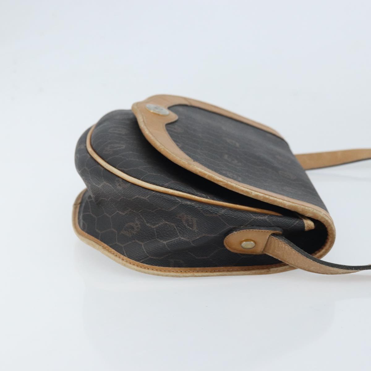 Christian Dior Honeycomb Canvas Shoulder Bag PVC Black Gold Auth 172089