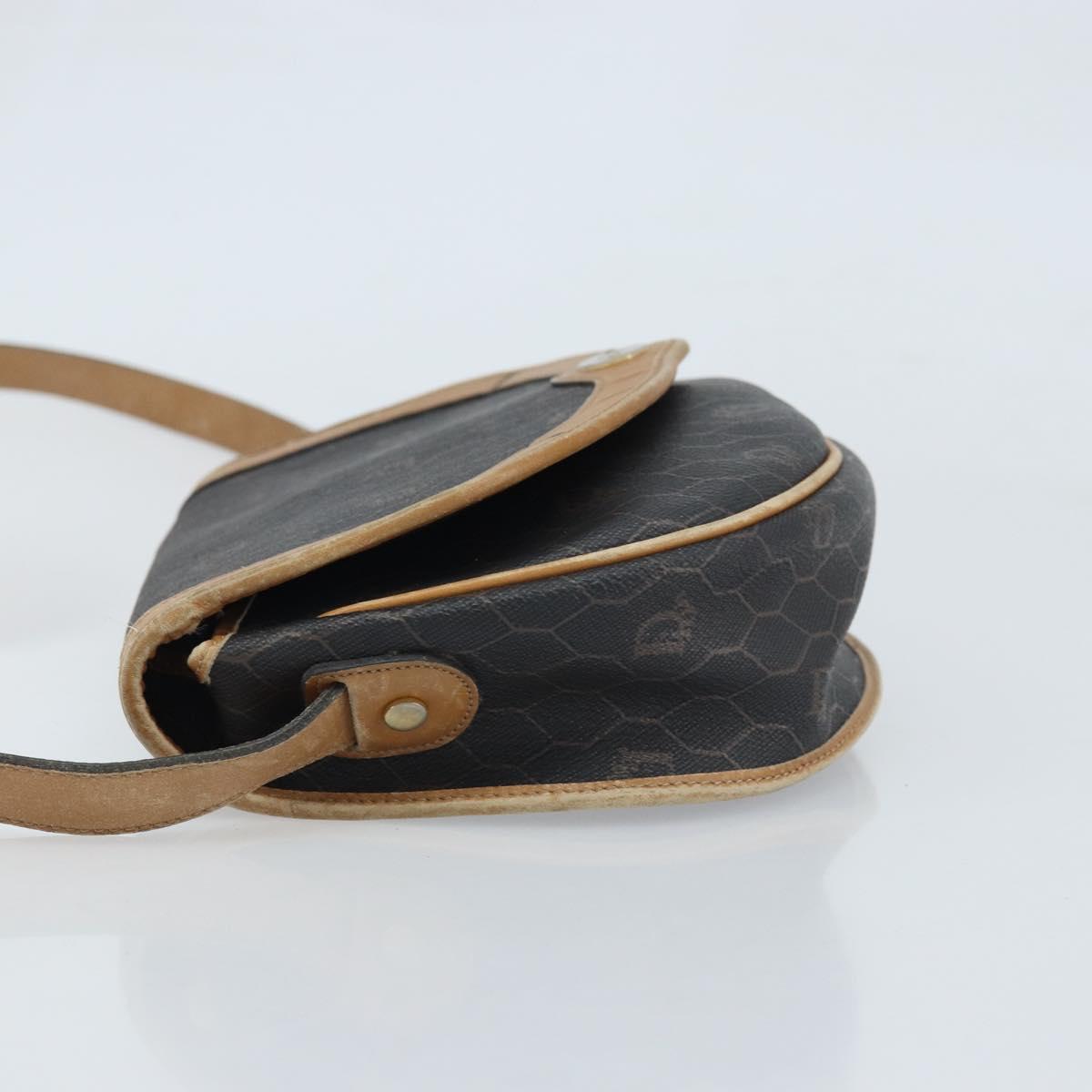 Christian Dior Honeycomb Canvas Shoulder Bag PVC Black Gold Auth 172089