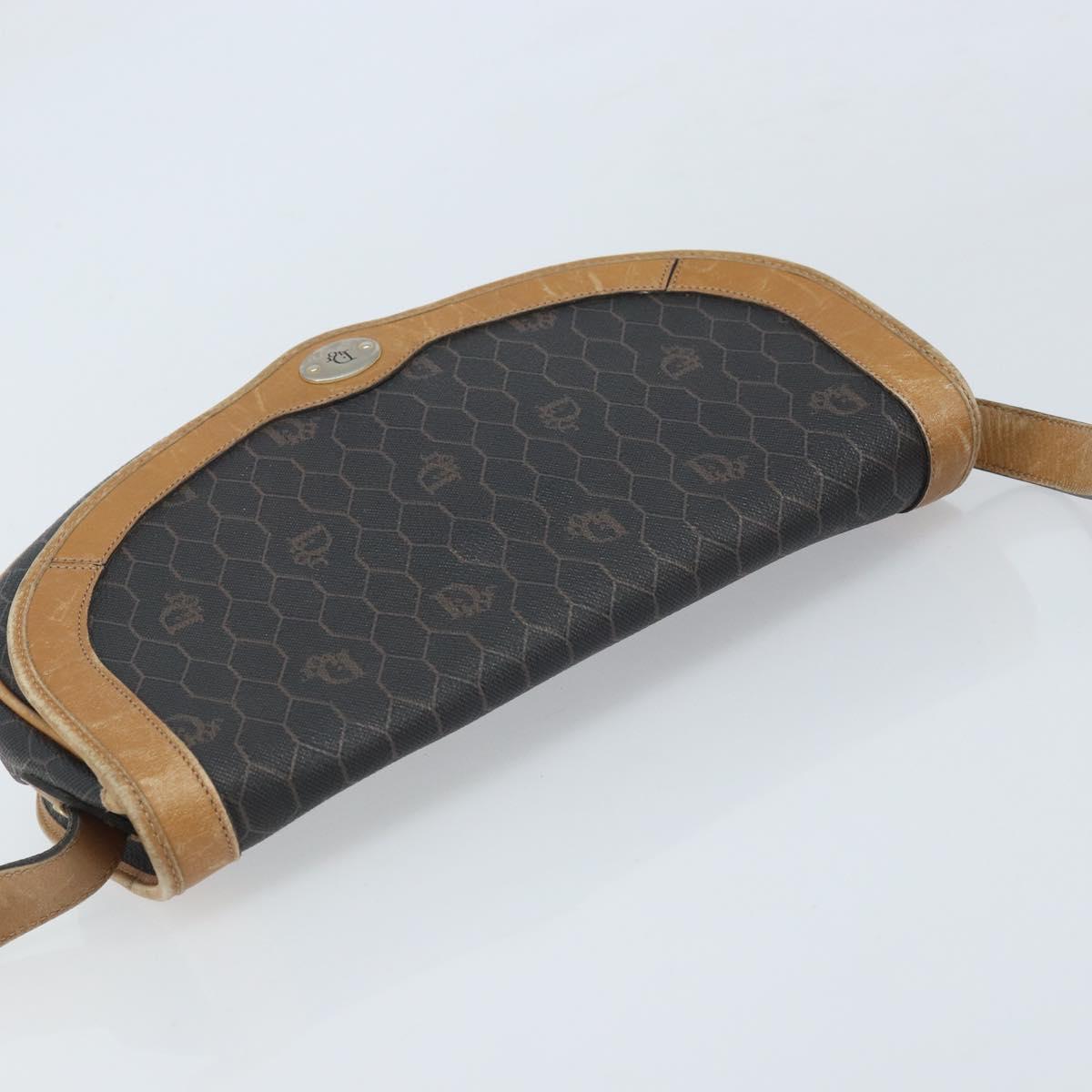 Christian Dior Honeycomb Canvas Shoulder Bag PVC Black Gold Auth 172089