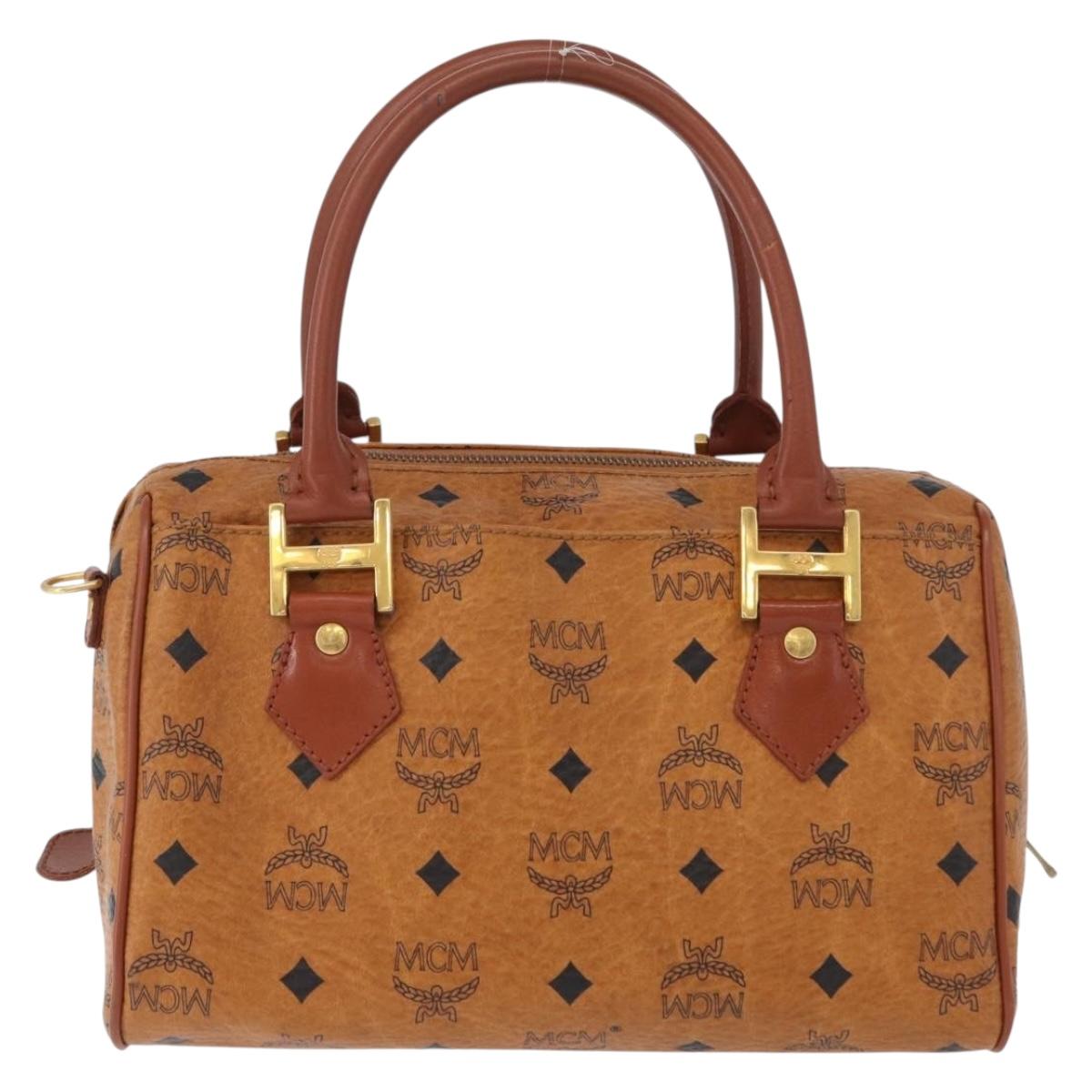 MCM Vicetos Logogram Hand Bag PVC Leather Brown Gold Auth 172090
