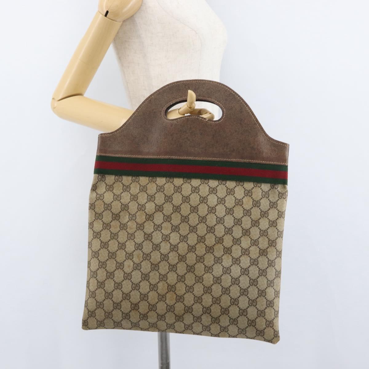 GUCCI GG Supreme Web Sherry Line Hand Bag PVC Beige Red Green Auth 172091