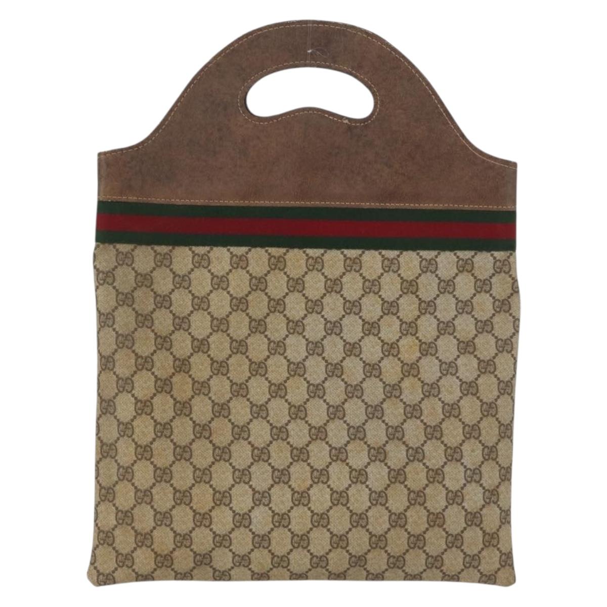 GUCCI GG Supreme Web Sherry Line Hand Bag PVC Beige Red Green Auth 172091