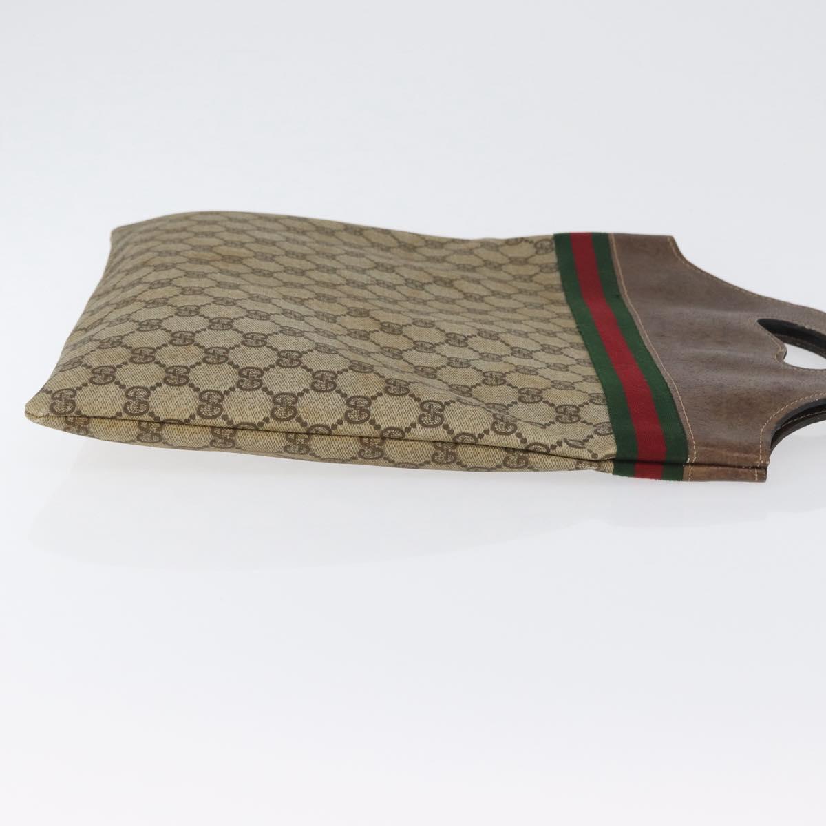 GUCCI GG Supreme Web Sherry Line Hand Bag PVC Beige Red Green Auth 172091
