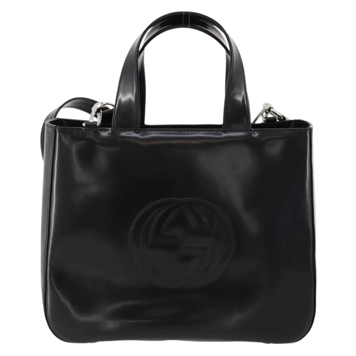 GUCCI Hand Bag Patent leather 2way Black Silver 000 1013 0504 Auth 172095