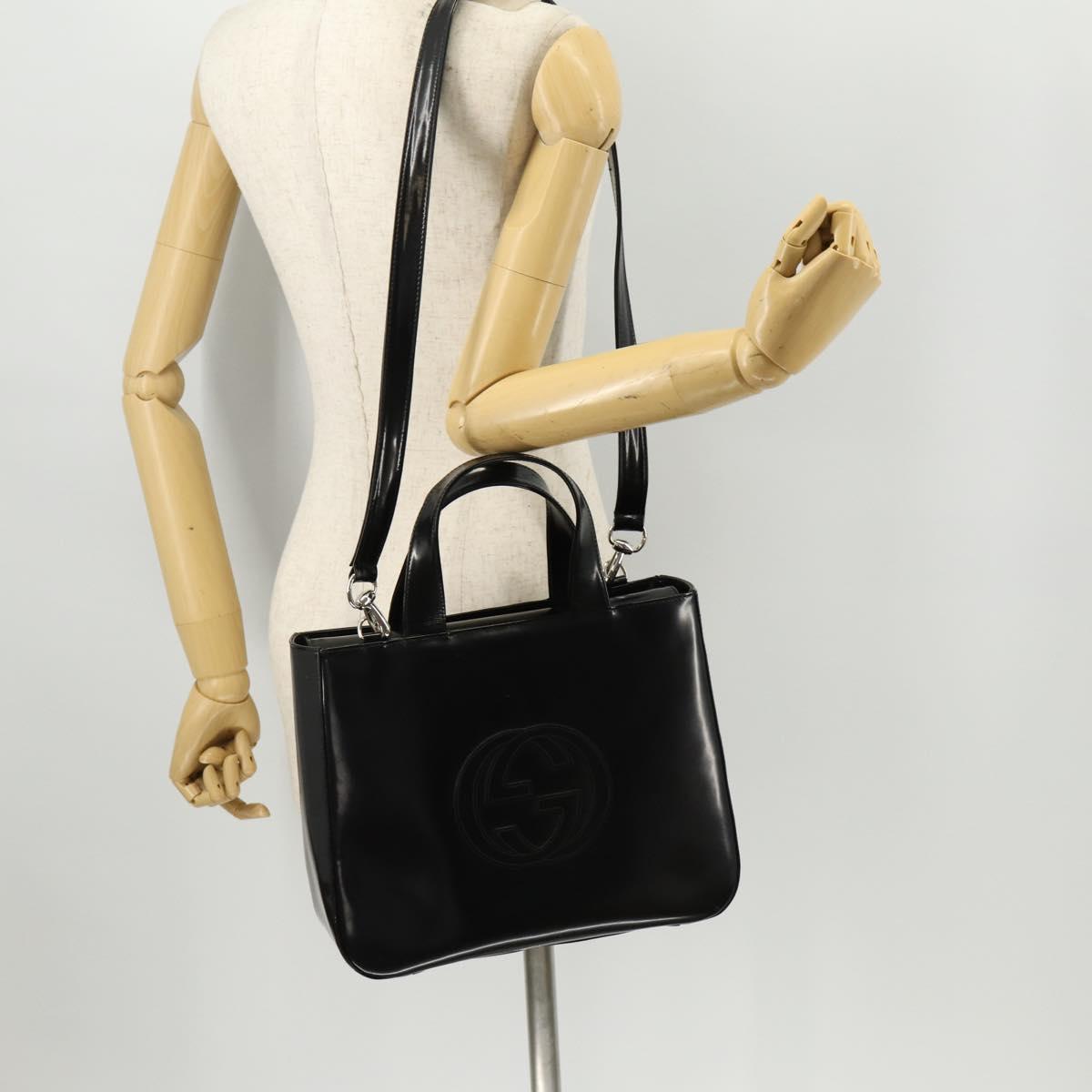 GUCCI Hand Bag Patent leather 2way Black Silver 000 1013 0504 Auth 172095