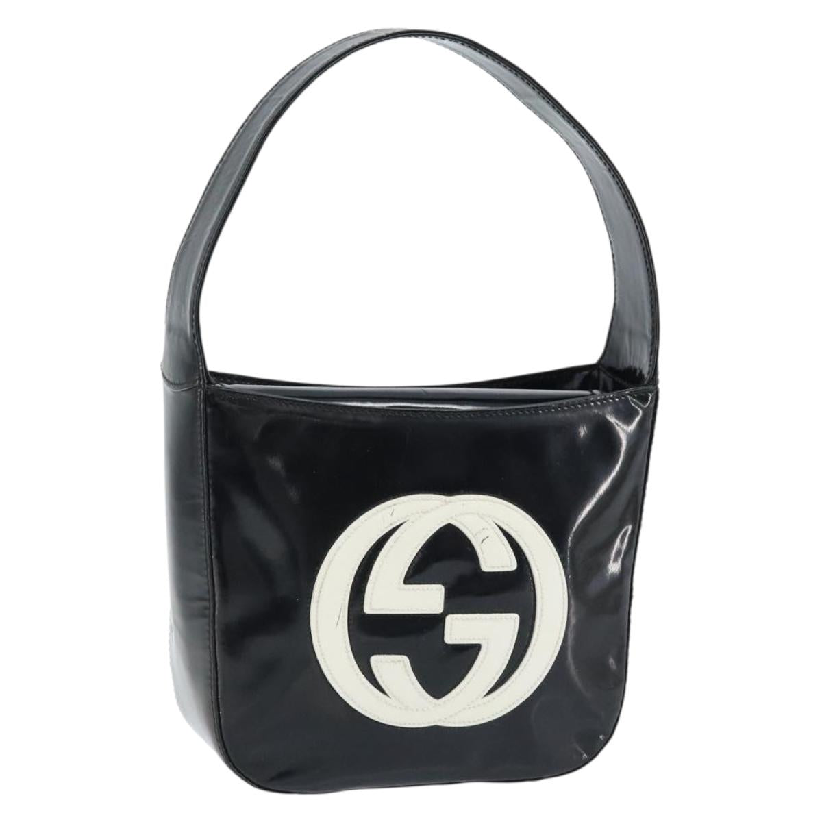 GUCCI Hand Bag Patent leather Black Silver 007 2046 0249 Auth 172096