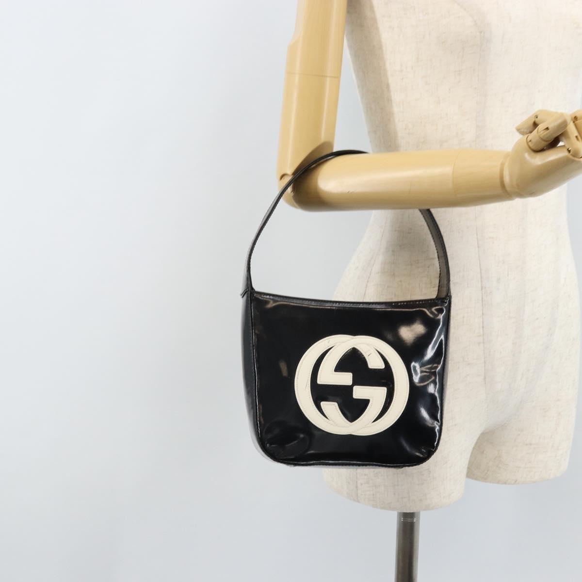 GUCCI Hand Bag Patent leather Black Silver 007 2046 0249 Auth 172096