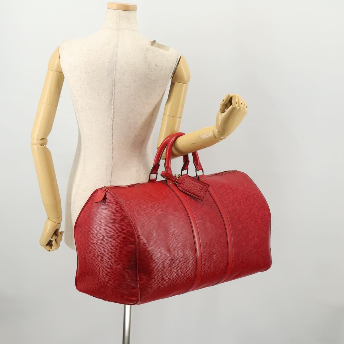 LOUIS VUITTON Epi Keepall 55 Boston Bag Red M42957 LV Auth 172098A
