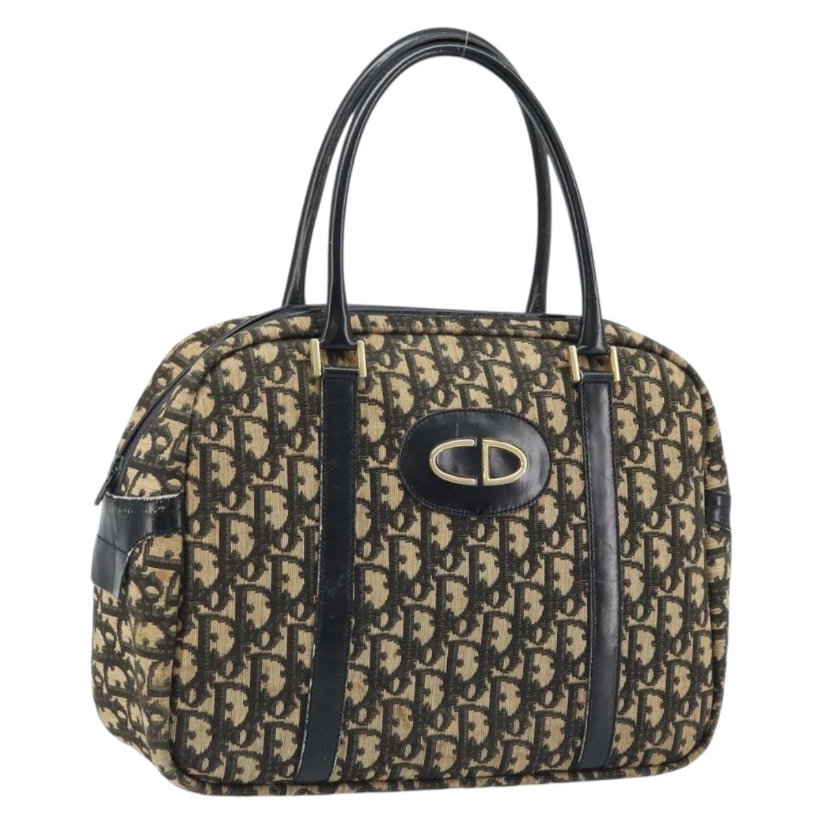Christian Dior Trotter Canvas Hand Bag Black Gold Auth 172135