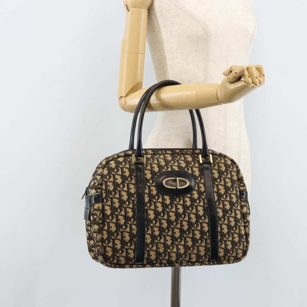 Christian Dior Trotter Canvas Hand Bag Black Gold Auth 172135