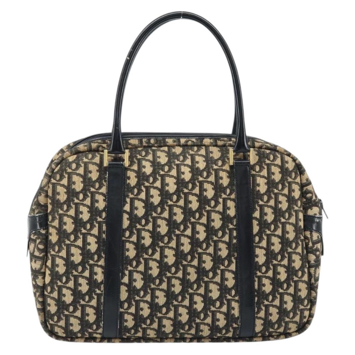 Christian Dior Trotter Canvas Hand Bag Black Gold Auth 172135