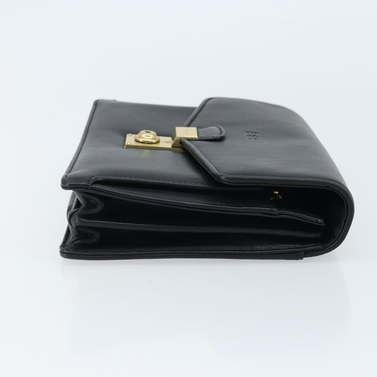 BALENCIAGA Clutch Bag Leather Black Gold Auth 172150