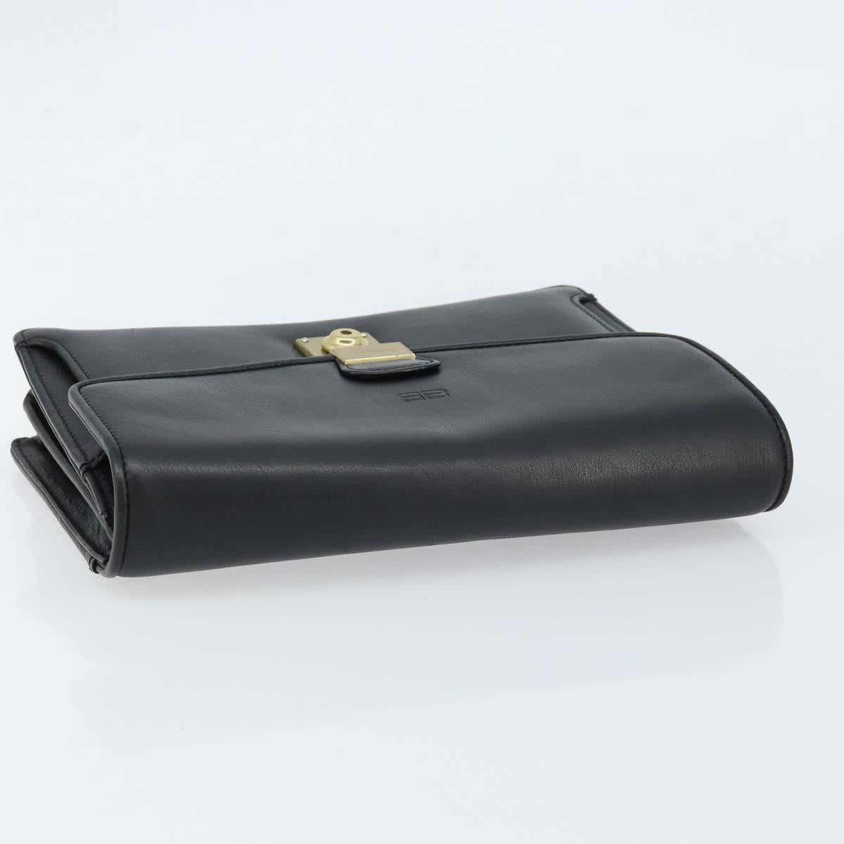 BALENCIAGA Clutch Bag Leather Black Gold Auth 172150