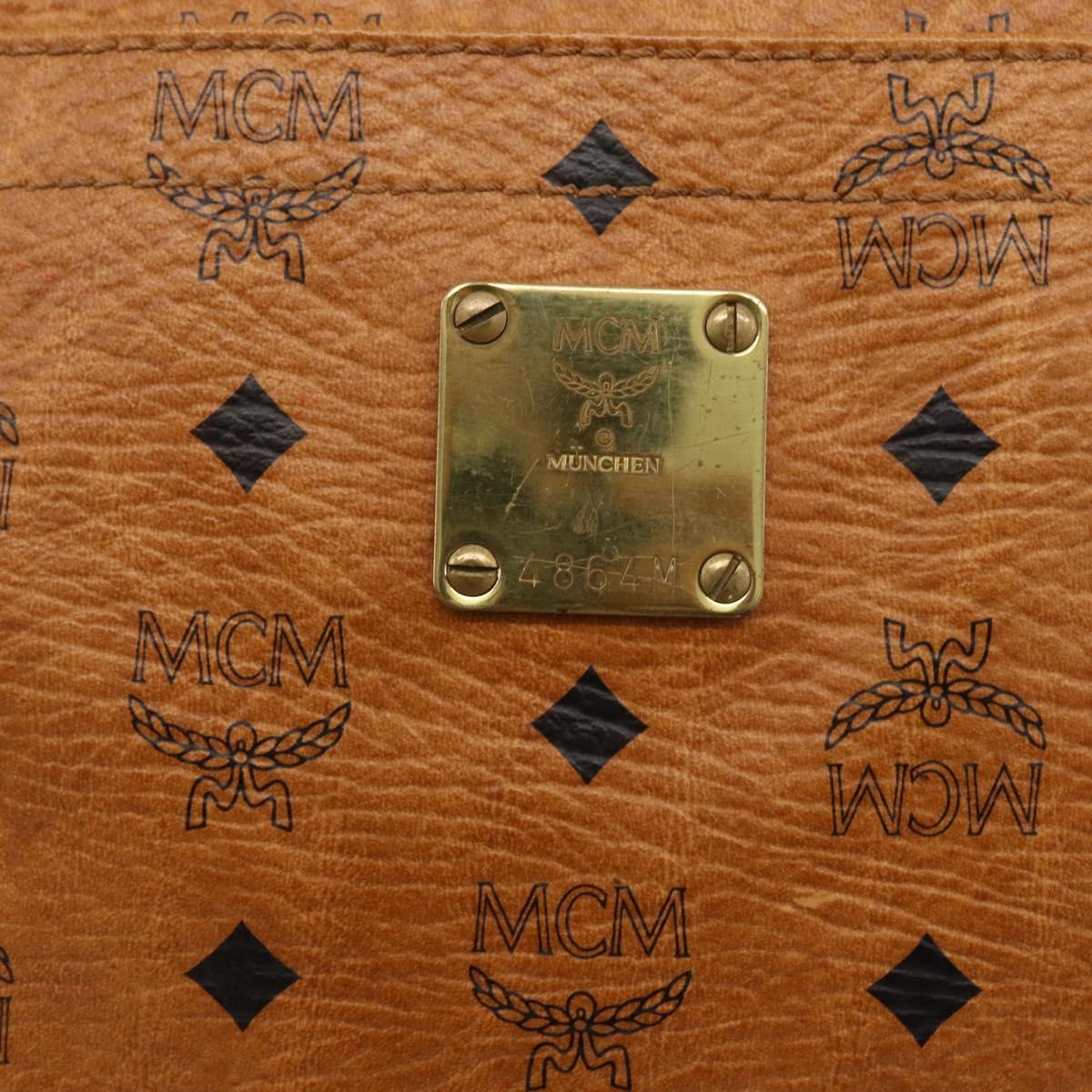MCM Vicetos Logogram Shoulder Bag PVC Leather Brown Gold Auth 172151