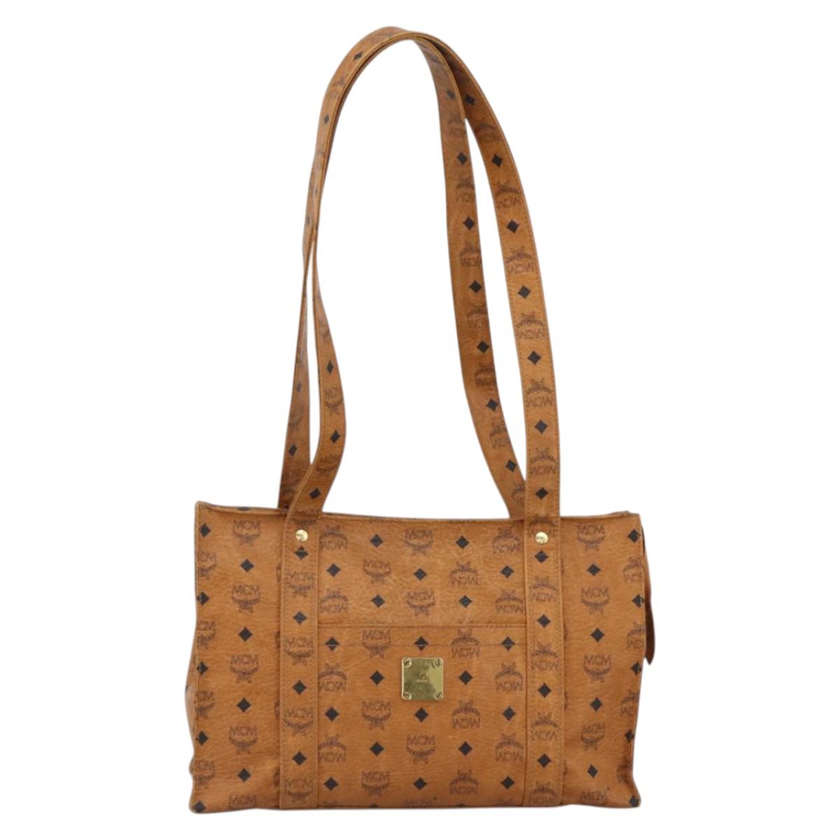 MCM Vicetos Logogram Shoulder Bag PVC Leather Brown Gold Auth 172151