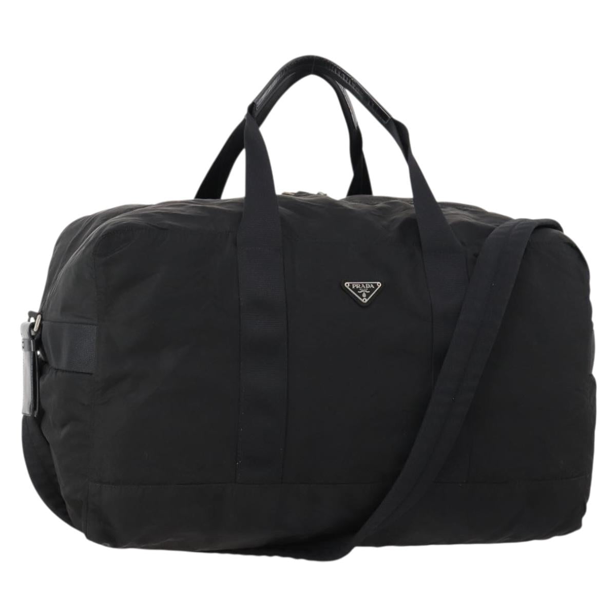 PRADA Boston Bag Nylon 2way Black Silver Auth 172154