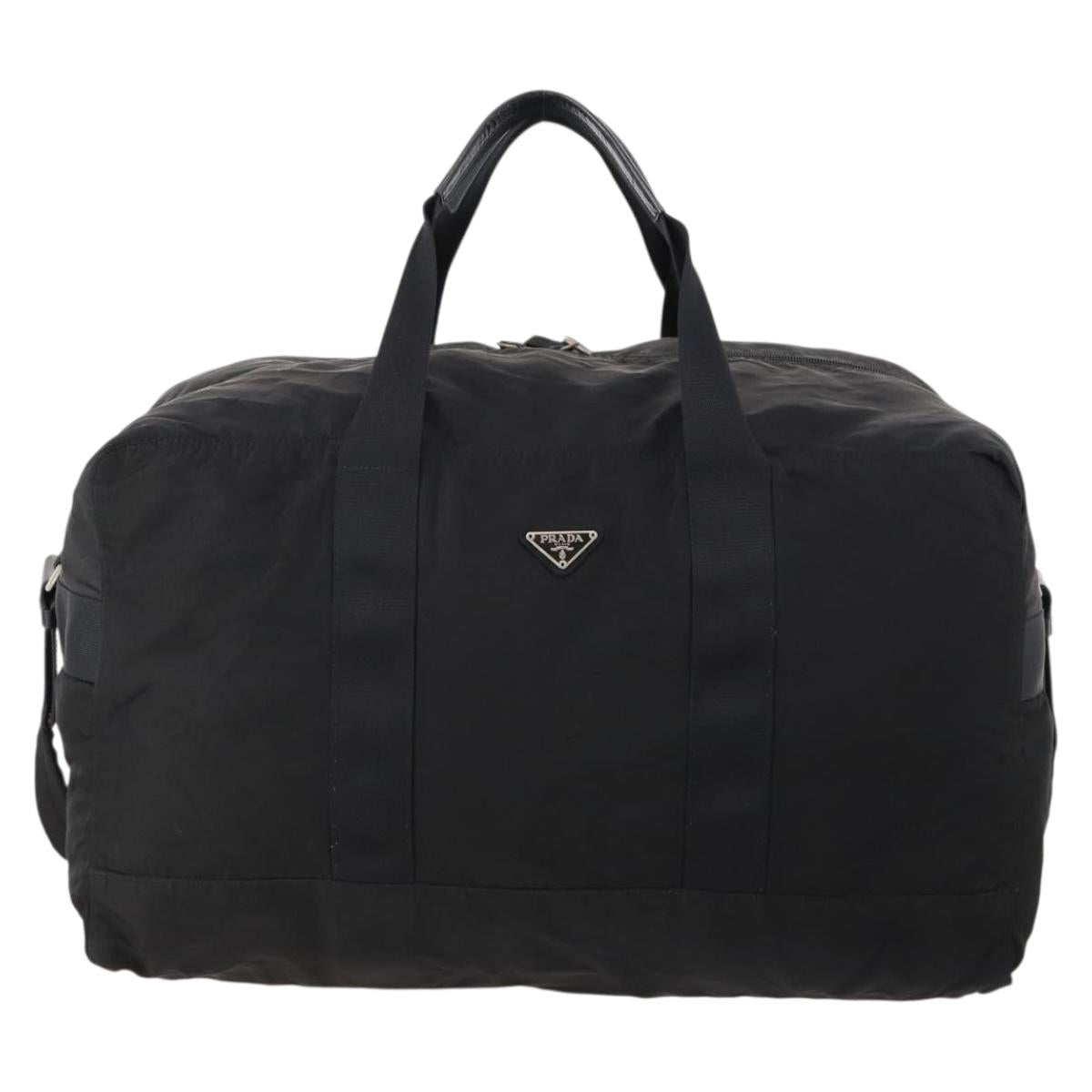 PRADA Boston Bag Nylon 2way Black Silver Auth 172154