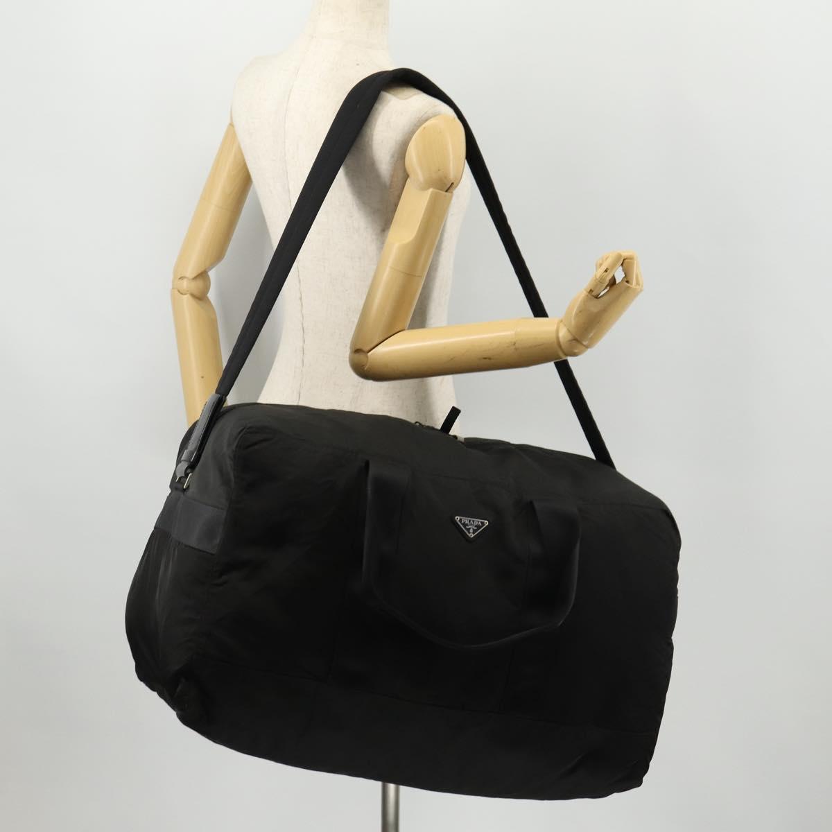 PRADA Boston Bag Nylon 2way Black Silver Auth 172154